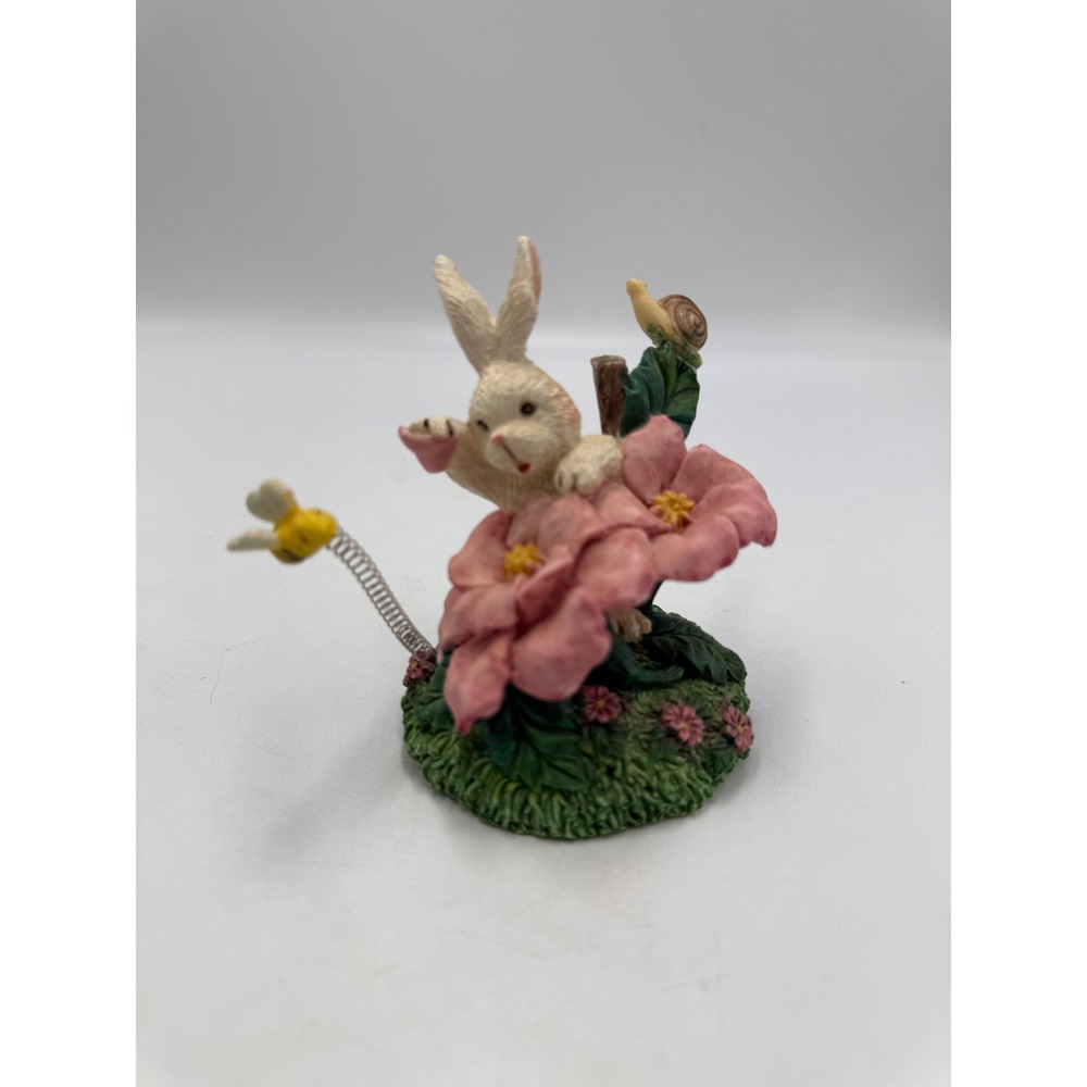 Vintage Resin Bunny Rabbit Figurine Pink Flowers Bee Snail Garden Decor 4.5"